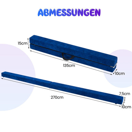 Klappbarer Gymnastik-Schwebebalken für Kinder, 270 cm, Blau