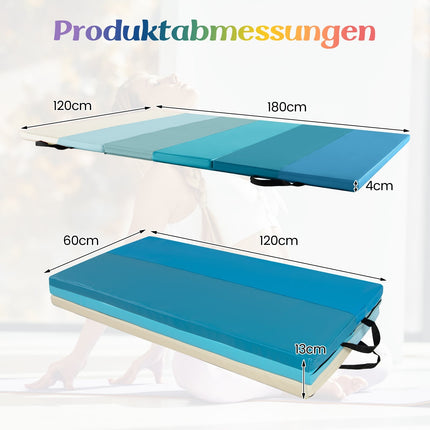 Foldable Gymnastics Mat 180x120 cm, Blue, PU Foam