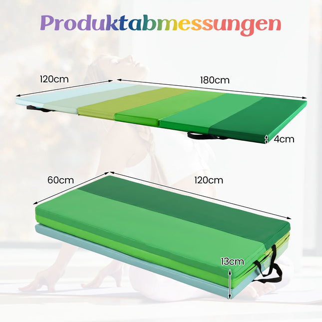 Skládací gymnastická žíněnka, 180x120 cm, zelená, PU pěna