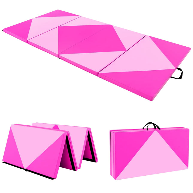 Foldable Gymnastics Mat, 240x117x5 cm, PU Leather, Pink