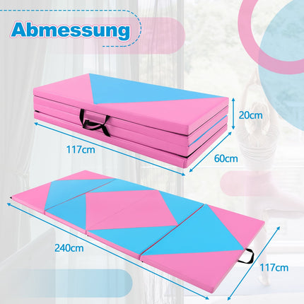 Faltbare Gymnastikmatte, 240x117x5cm, Pink/Blau