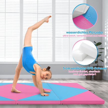 Faltbare Gymnastikmatte, 240x117x5cm, Pink/Blau