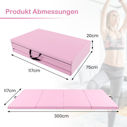 Faltbare Gymnastikmatte, 300x117x5 cm, Pink, PU-Bezug