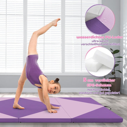 Foldable Gymnastics Mat, Portable, 240x117x5 cm, Purple