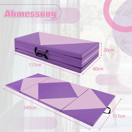Foldable Gymnastics Mat, Portable, 240x117x5 cm, Purple