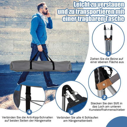 Foldable Hammock with Stand and Side Pocket, 150kg Capacity