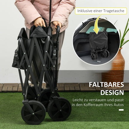Chariot pliable, chariot de transport avec pare-soleil, chariot avec poignée, chariot de jardin avec sac de transport, capacité de charge jusqu'à 110 kg, Oxford, noir