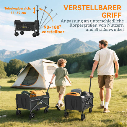 Foldable Handcart with Adjustable Handle, 60kg Capacity