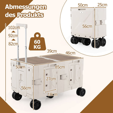 Skládací přepravní vozík s deskou, 2 úložné boxy, nastavitelná rukojeť