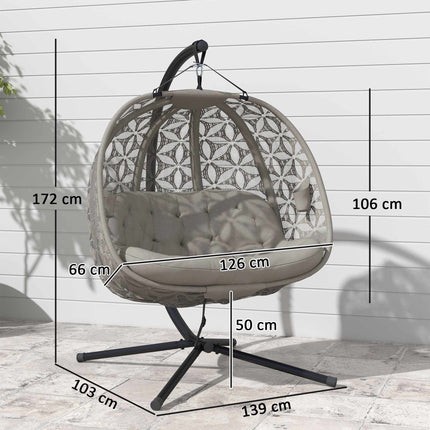 Foldable Hanging Chair with Stand for 2, Cushions & Cup Holders