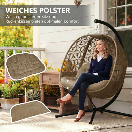 Foldable Hanging Chair with Stand for 2, Cushions & Cup Holders