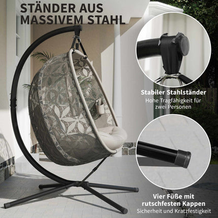 Foldable Hanging Chair with Stand for 2, Cushions & Cup Holders