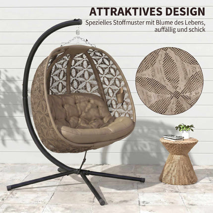 Foldable Hanging Chair with Stand for 2, Cushions & Cup Holders