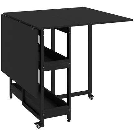 Foldable Industrial Dining Table, Black, Seats 4, Open Shelves