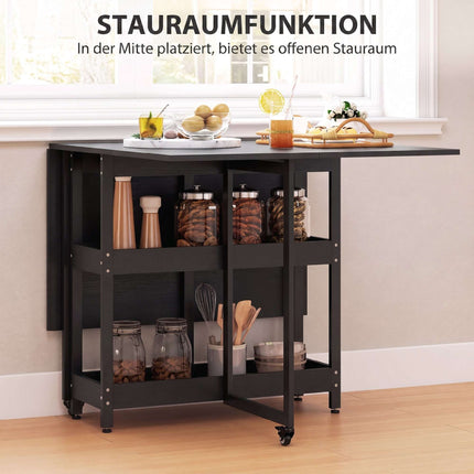 Foldable Industrial Dining Table, Black, Seats 4, Open Shelves