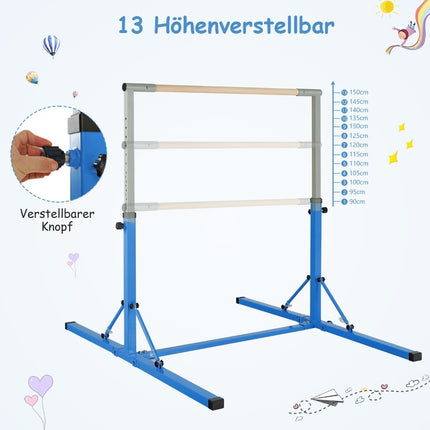 Foldable Kids Gymnastics Bar, Adjustable Height, Blue