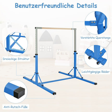 Foldable Kids Gymnastics Bar, Adjustable Height, Blue