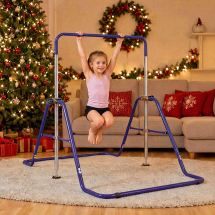 Foldable Kids Gymnastics Bar with 5 Height Levels, Purple, 143 lbs Capacity