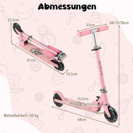 Zusammenklappbarer Kinderroller mit LED-Rädern, verstellbarer Lenker