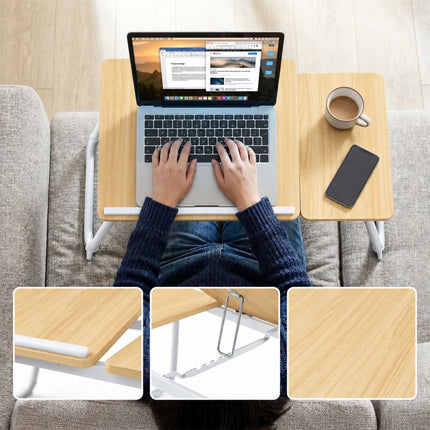 Foldable Laptop Tray for Bed and Sofa with Mouse Tray – Wood Effect, White