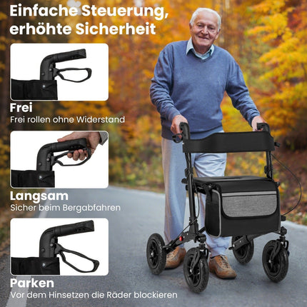 Foldable Lightweight Rollator with Air Tires, Aluminum, 140 kg Capacity