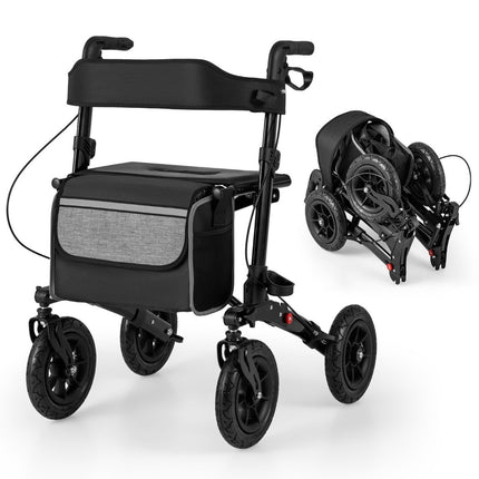 Foldable Lightweight Rollator with Air Tires, Aluminum, 140 kg Capacity