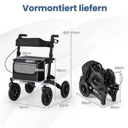 Foldable Lightweight Rollator with Air Tires, Aluminum, 140 kg Capacity