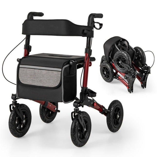Faltbarer leichter Rollator mit Luftreifen, Rot, 140kg Tragfähigkeit