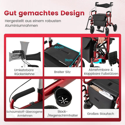 Faltbarer, leichter Rollator mit Luftbereifung und Sitz