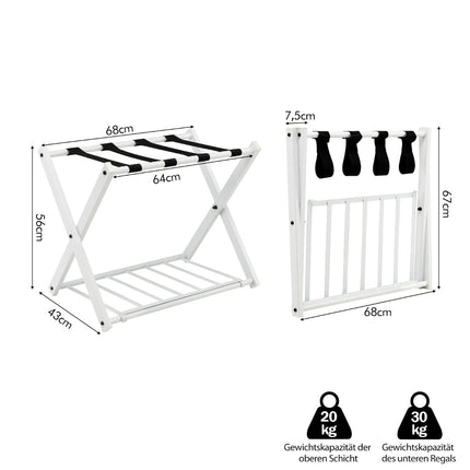 Foldable Luggage Rack Set, 2-Tier, Iron, 60kg Capacity