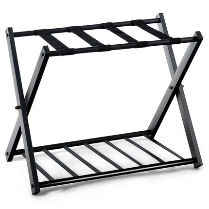 Foldable Luggage Rack with Metal Shelves, Black