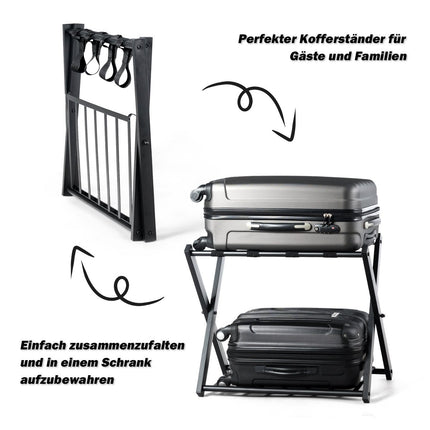 Foldable Luggage Rack with Metal Shelves, Black