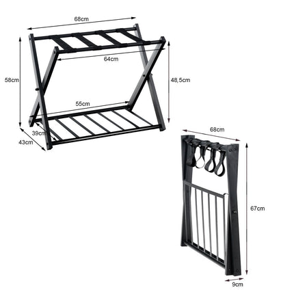 Foldable Luggage Rack with Metal Shelves, Black