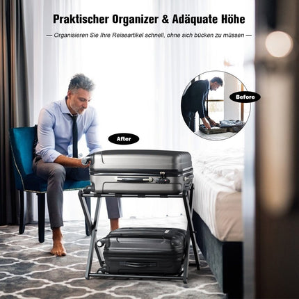 Foldable Luggage Rack with Metal Shelves, Black