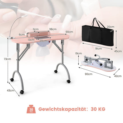 Klappbarer Manikürtisch mit Staubabsaugung & LED-Lampe