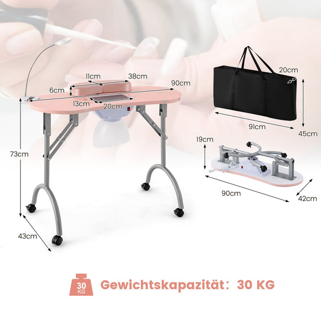 Klappbarer Manikürtisch mit Staubabsaugung & LED-Lampe