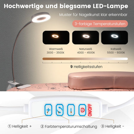 Klappbarer Manikürtisch mit Staubabsaugung & LED-Lampe