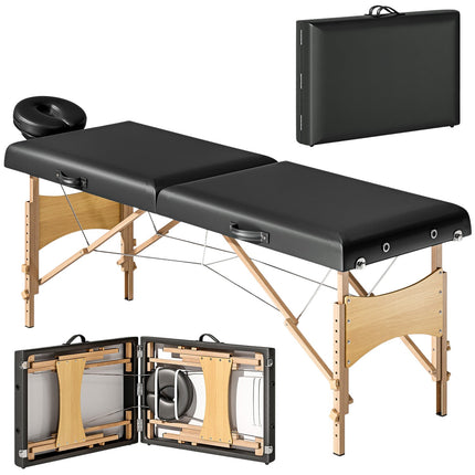 Klappbare Massageliege, höhenverstellbar, Schwarz, Holzrahmen