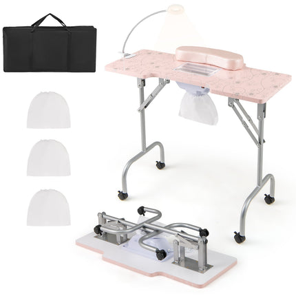 Foldable Nail Table with Electric Dust Collector, Pink