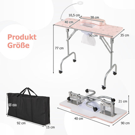 Foldable Nail Table with Electric Dust Collector, Pink