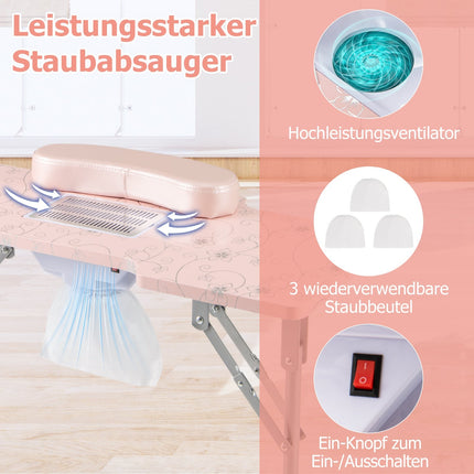 Foldable Nail Table with Electric Dust Collector, Pink
