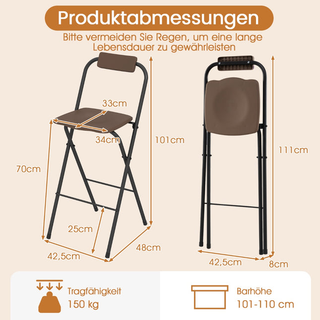 Klappbare Outdoor-Barhocker mit Rückenlehne und Fußstütze, 2er-Set