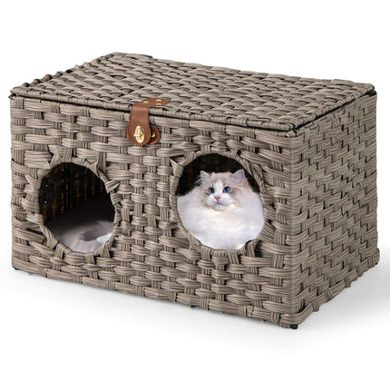 Faltbares Katzenhaus aus PE-Rattan mit abnehmbarem Kissen