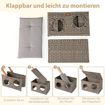 Faltbares Katzenhaus aus PE-Rattan mit abnehmbarem Kissen
