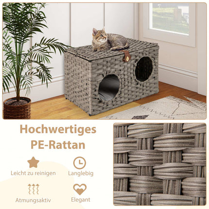 Faltbares Katzenhaus aus PE-Rattan mit abnehmbarem Kissen