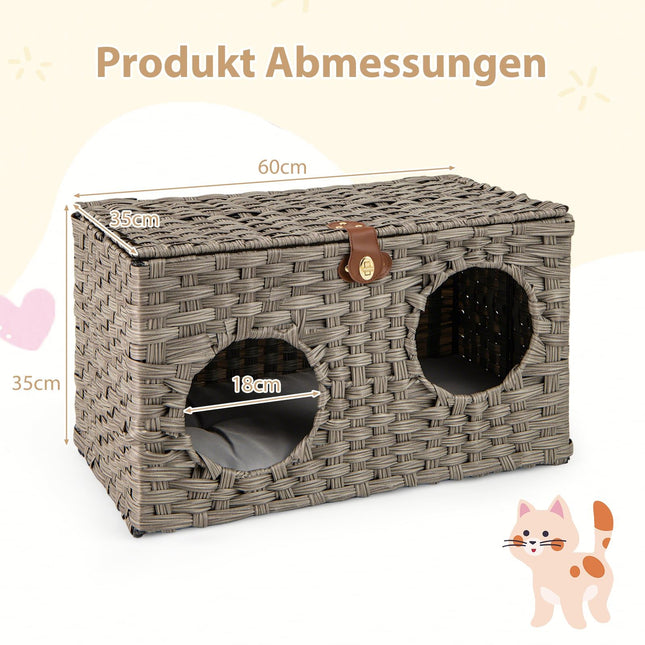 Faltbares Katzenhaus aus PE-Rattan mit abnehmbarem Kissen