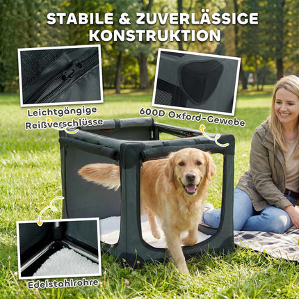 Faltbare Haustiertransportbox, 600D-Gewebe, 90x64x64 cm, Grün