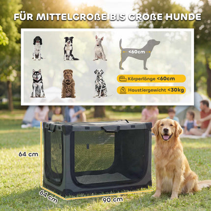 Faltbare Haustiertransportbox, 600D-Gewebe, 90x64x64 cm, Grün