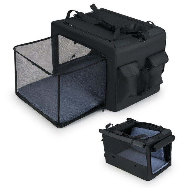 Faltbare Haustiertransporttasche mit zwei Öffnungen und Netzkorb, 88x72x48 cm