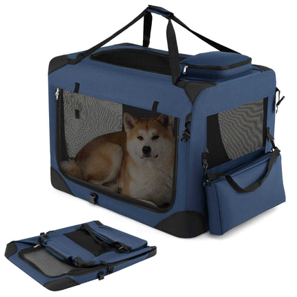 Foldable Pet Crate for Dogs and Cats with 3 Doors, 83.5 x 58 x 58 cm, Blue